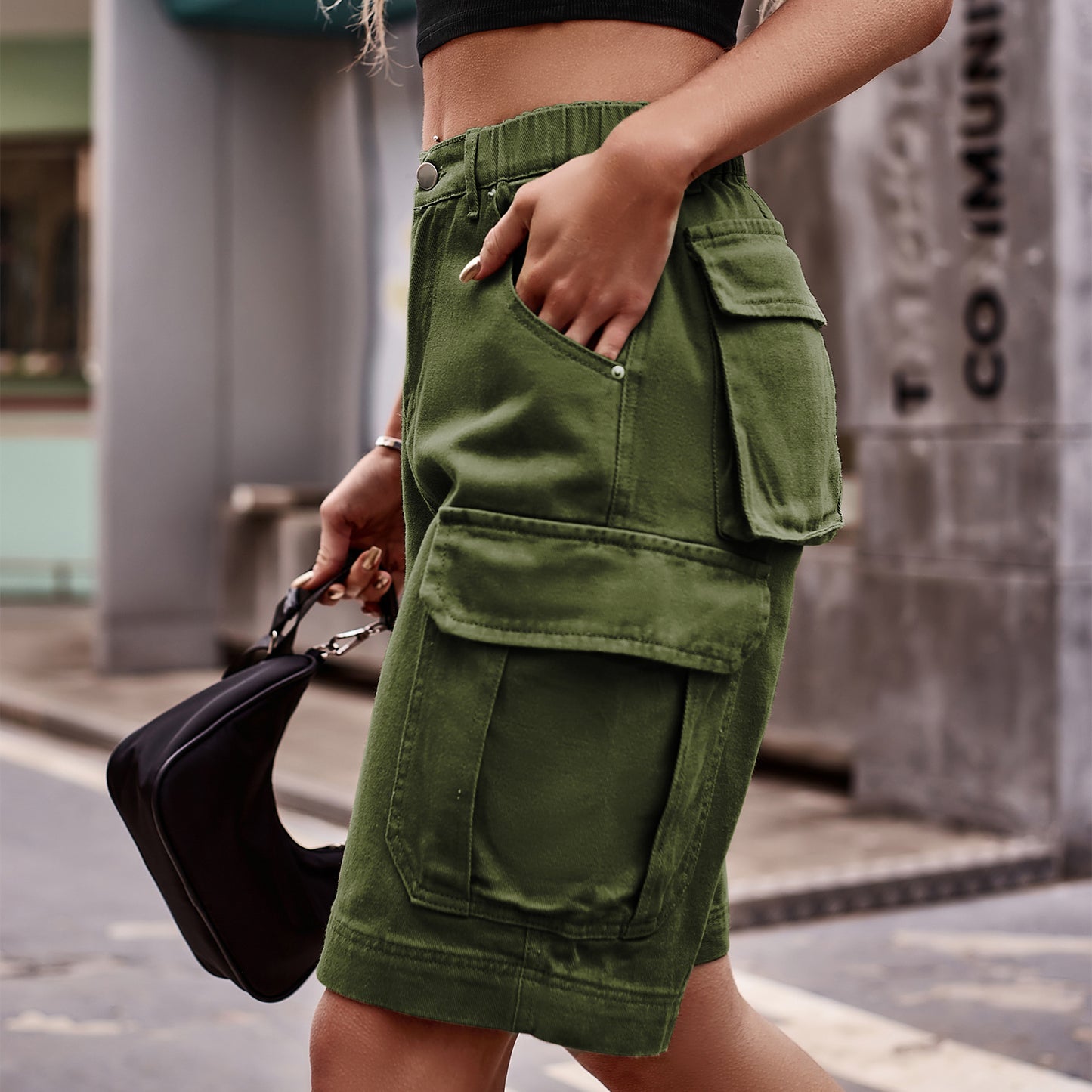 Denim Cargo Shorts with Pockets - LODIMAE FASHION