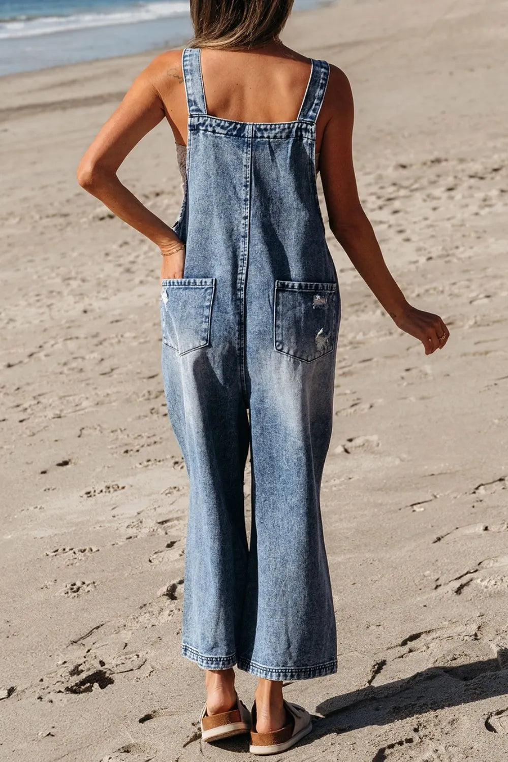 Distressed Denim Overalls – Wide Leg Bib Pocket Jumpsuit - LODIMAE FASHION