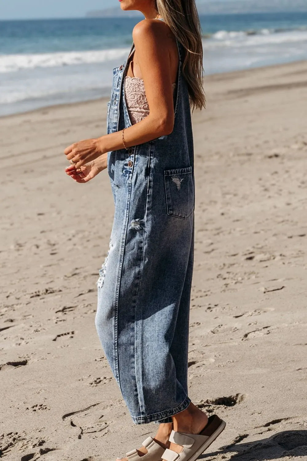 Distressed Denim Overalls – Wide Leg Bib Pocket Jumpsuit - LODIMAE FASHION