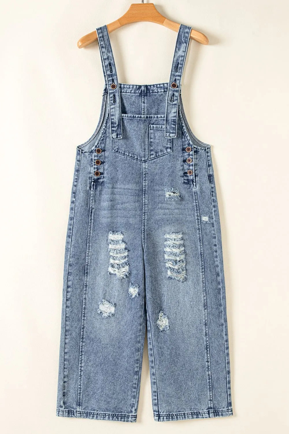 Distressed Denim Overalls – Wide Leg Bib Pocket Jumpsuit - LODIMAE FASHION