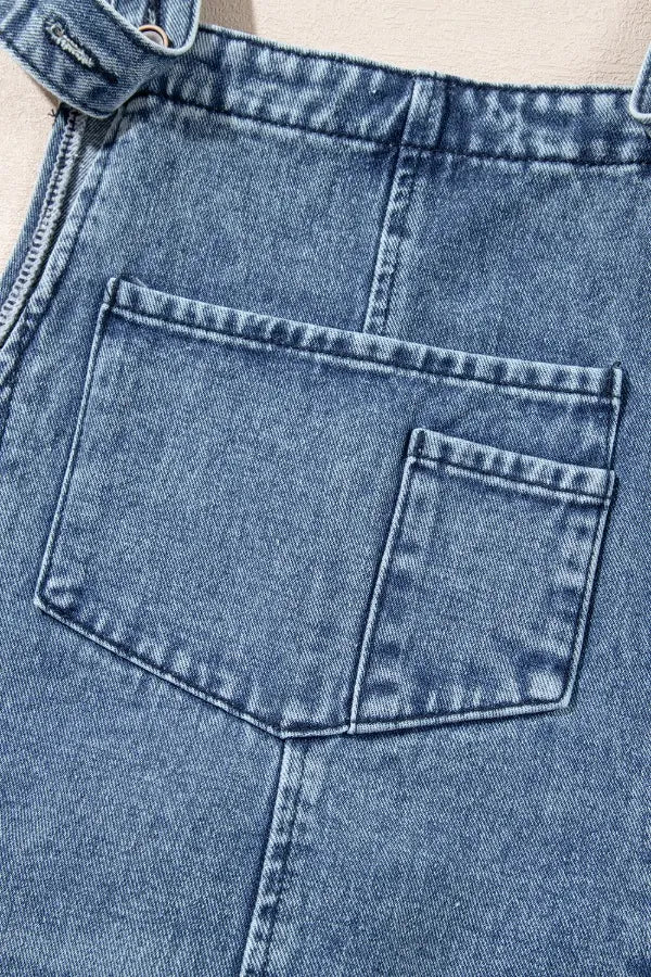 Distressed Denim Overalls – Wide Leg Bib Pocket Jumpsuit - LODIMAE FASHION
