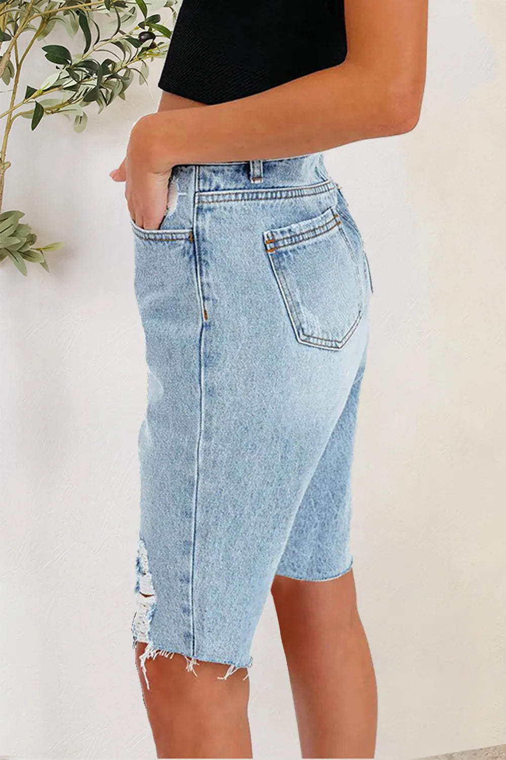 Distressed Pocketed Denim Shorts - LODIMAE FASHION