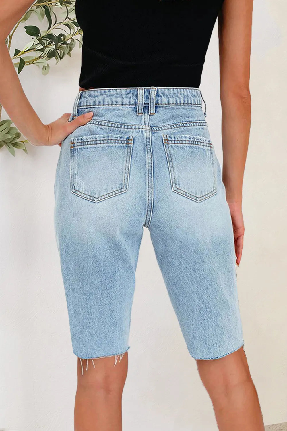Distressed Pocketed Denim Shorts - LODIMAE FASHION