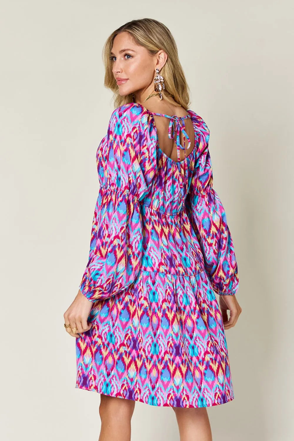 Double Take Full Size Printed Long Sleeve Dress - LODIMAE FASHION