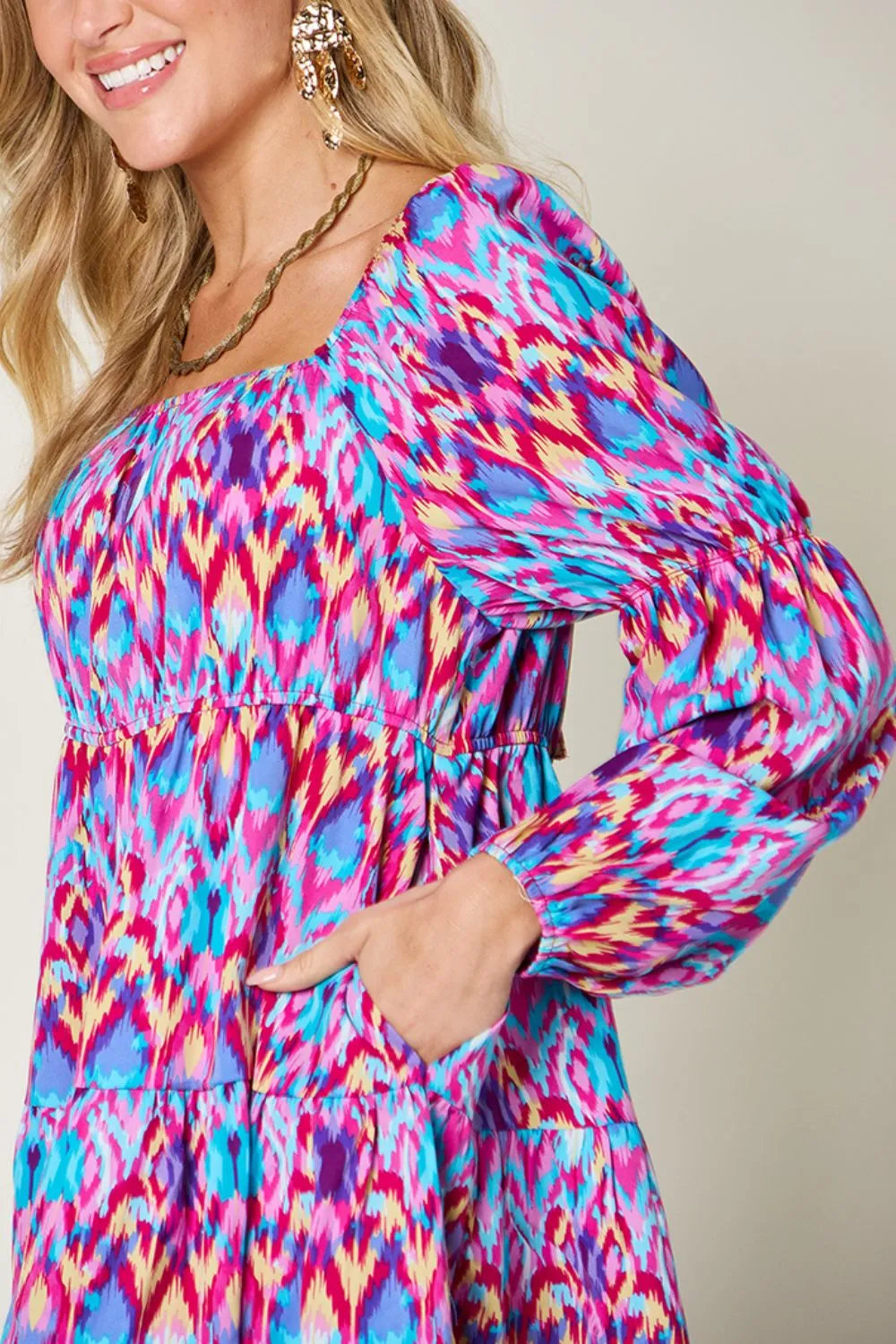 Double Take Full Size Printed Long Sleeve Dress - LODIMAE FASHION