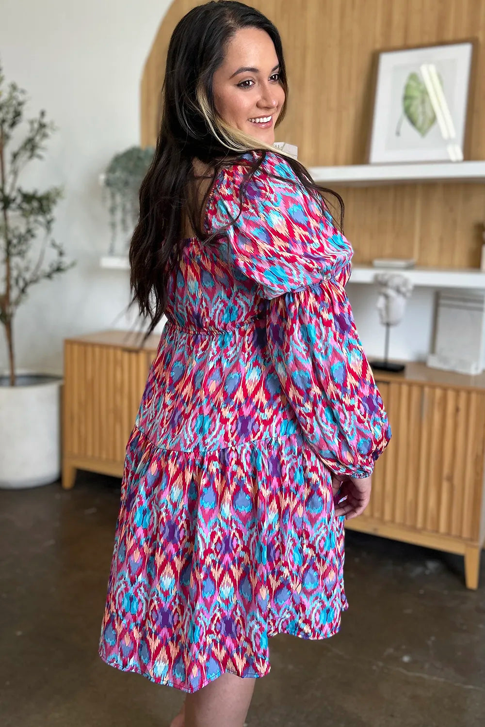 Double Take Full Size Printed Long Sleeve Dress - LODIMAE FASHION