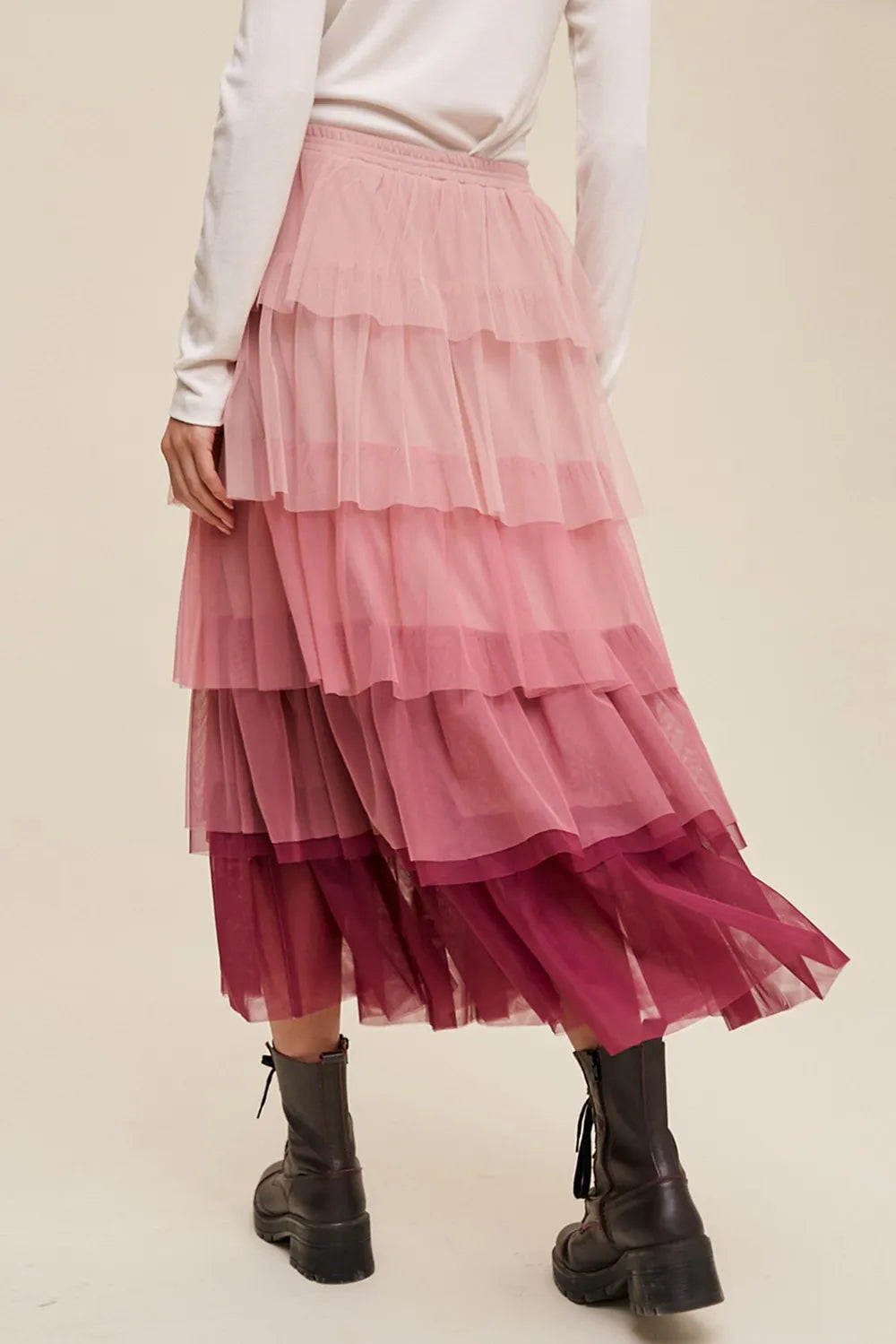 Elastic Waist Layered Tulle Midi Skirt - LODIMAE FASHION