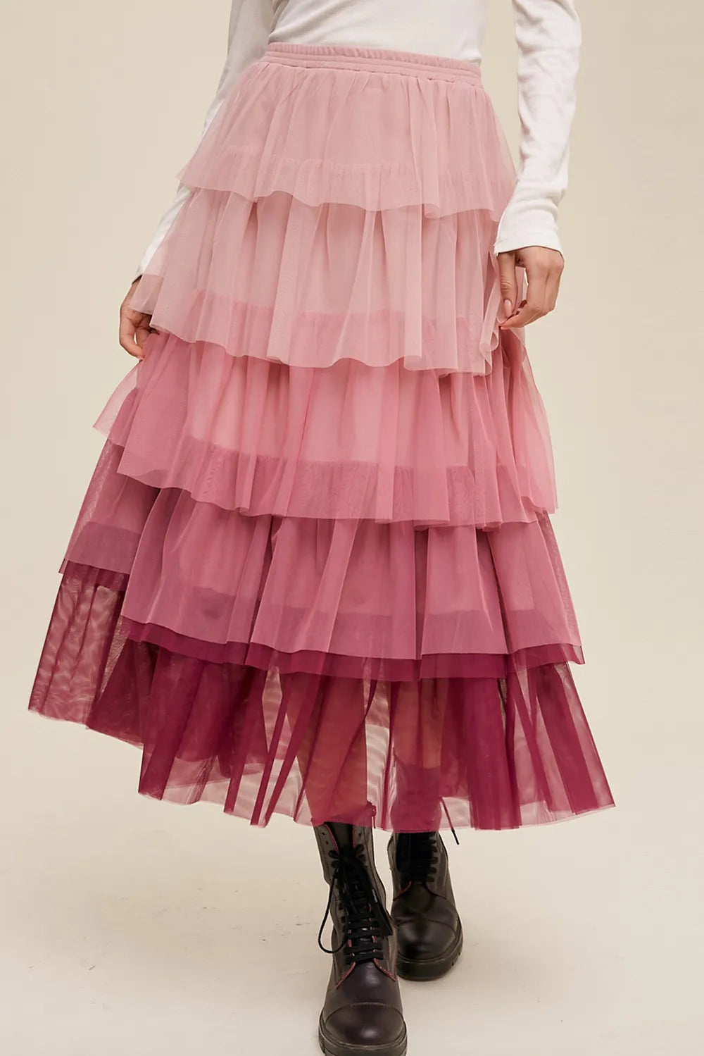 Elastic Waist Layered Tulle Midi Skirt - LODIMAE FASHION