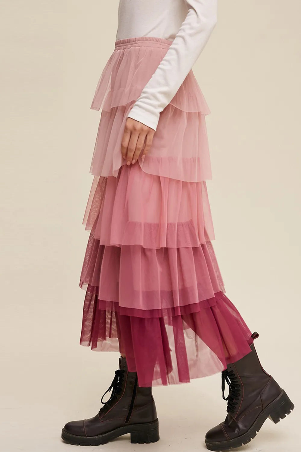 Elastic Waist Layered Tulle Midi Skirt - LODIMAE FASHION