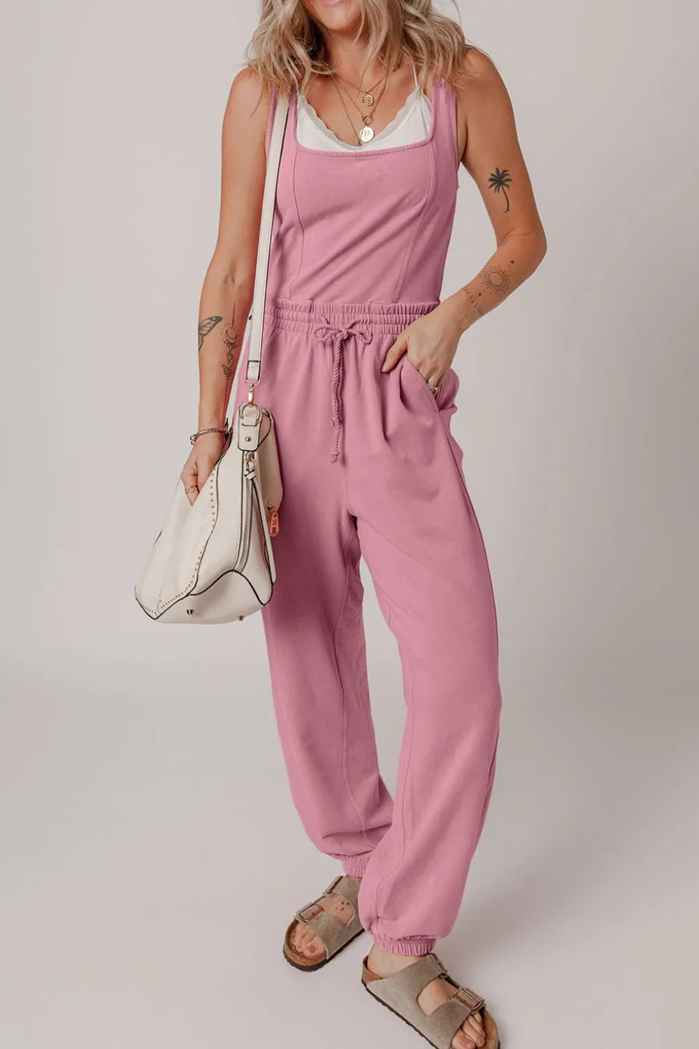 Elastic Waist Sleeveless Square Neck Jumpsuit – Chic One-Piece Outfit - LODIMAE FASHION
