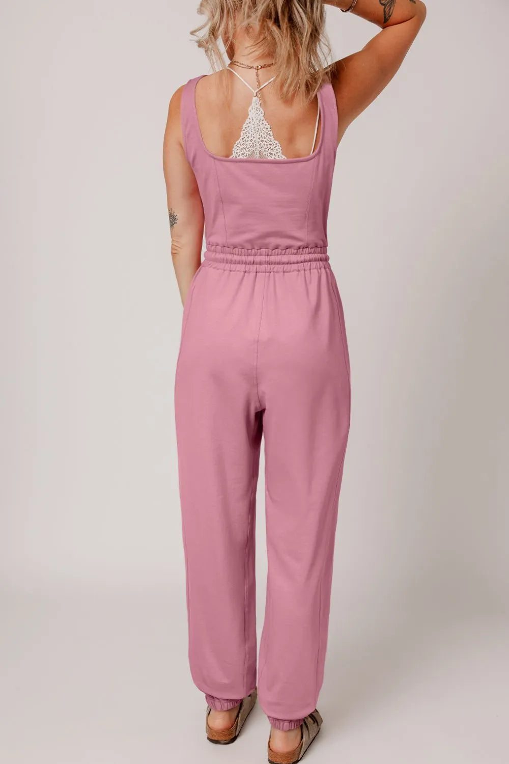 Elastic Waist Sleeveless Square Neck Jumpsuit – Chic One-Piece Outfit - LODIMAE FASHION