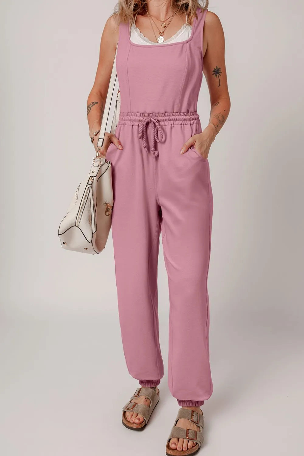 Elastic Waist Sleeveless Square Neck Jumpsuit – Chic One-Piece Outfit - LODIMAE FASHION