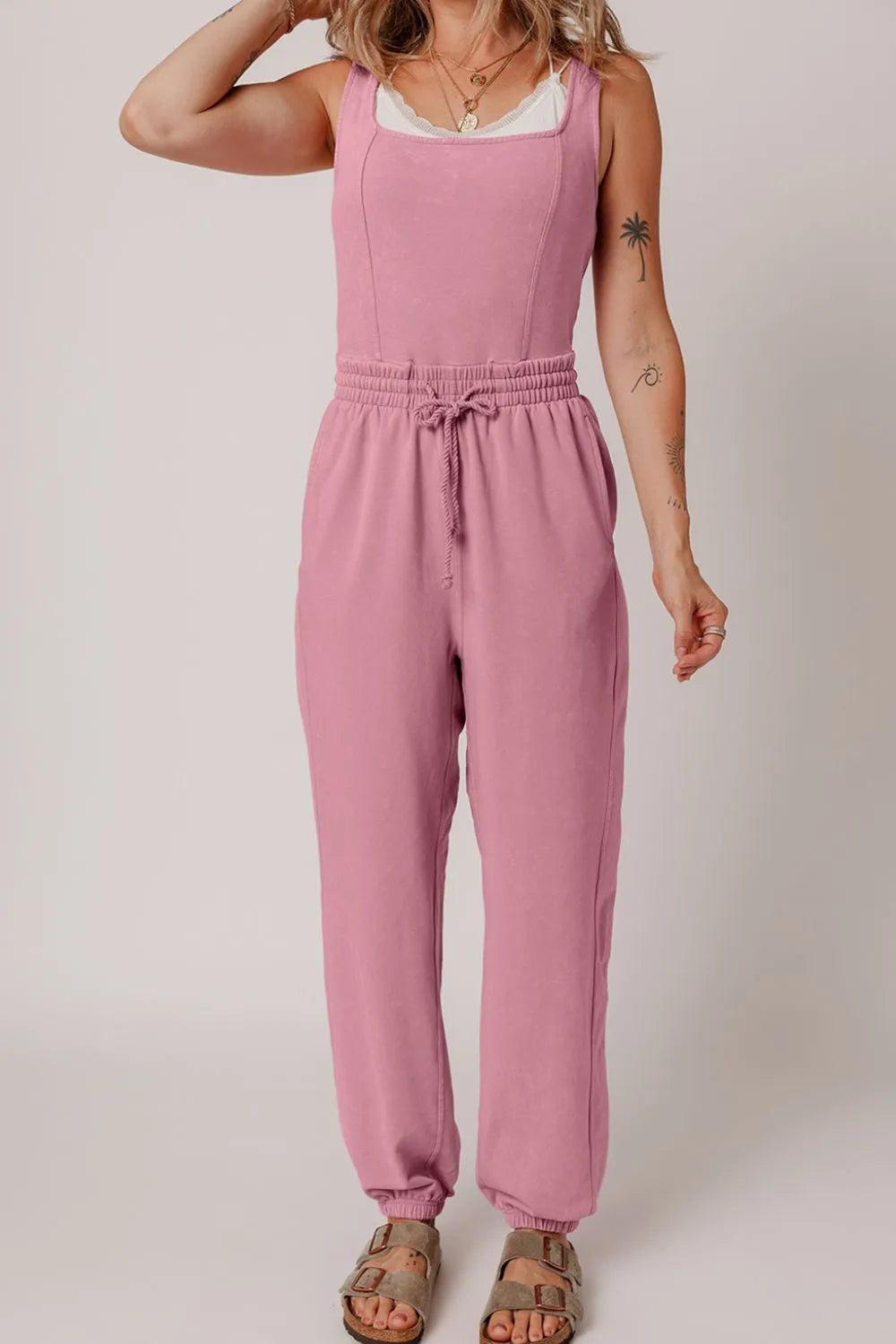 Elastic Waist Sleeveless Square Neck Jumpsuit – Chic One-Piece Outfit - LODIMAE FASHION