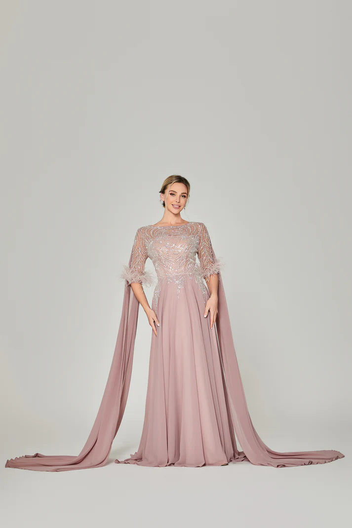 Mother Evening Gown with Shoulder Drapes Silhouette - Grace beauty H&C