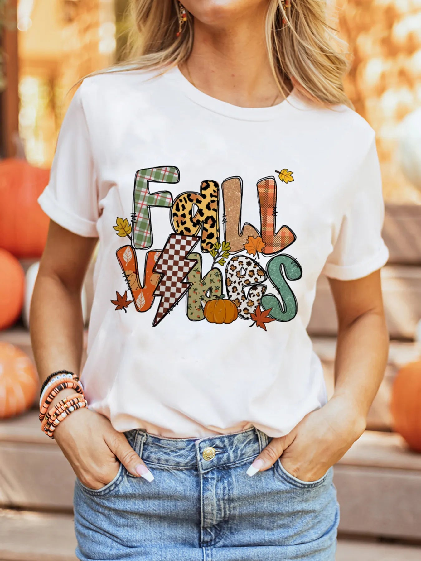 FALL VIBES Cotton Blend Casual T Shirt - LODIMAE FASHION