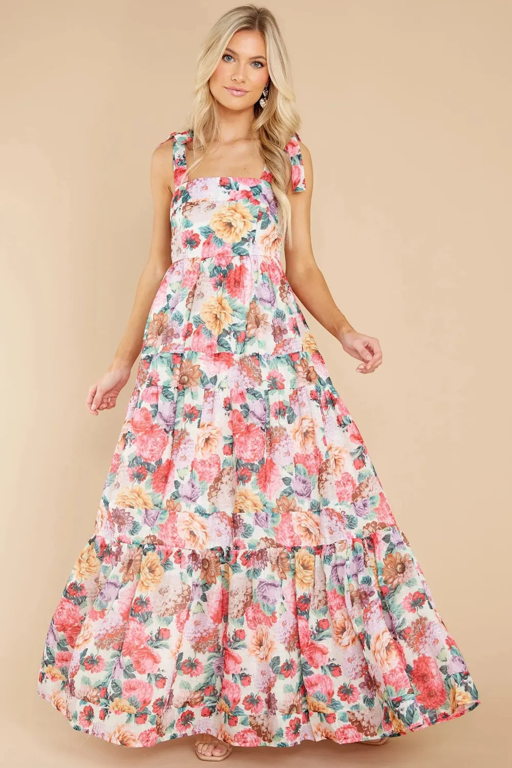 Floral Square Neck Wide Strap Maxi Dress - LODIMAE FASHION