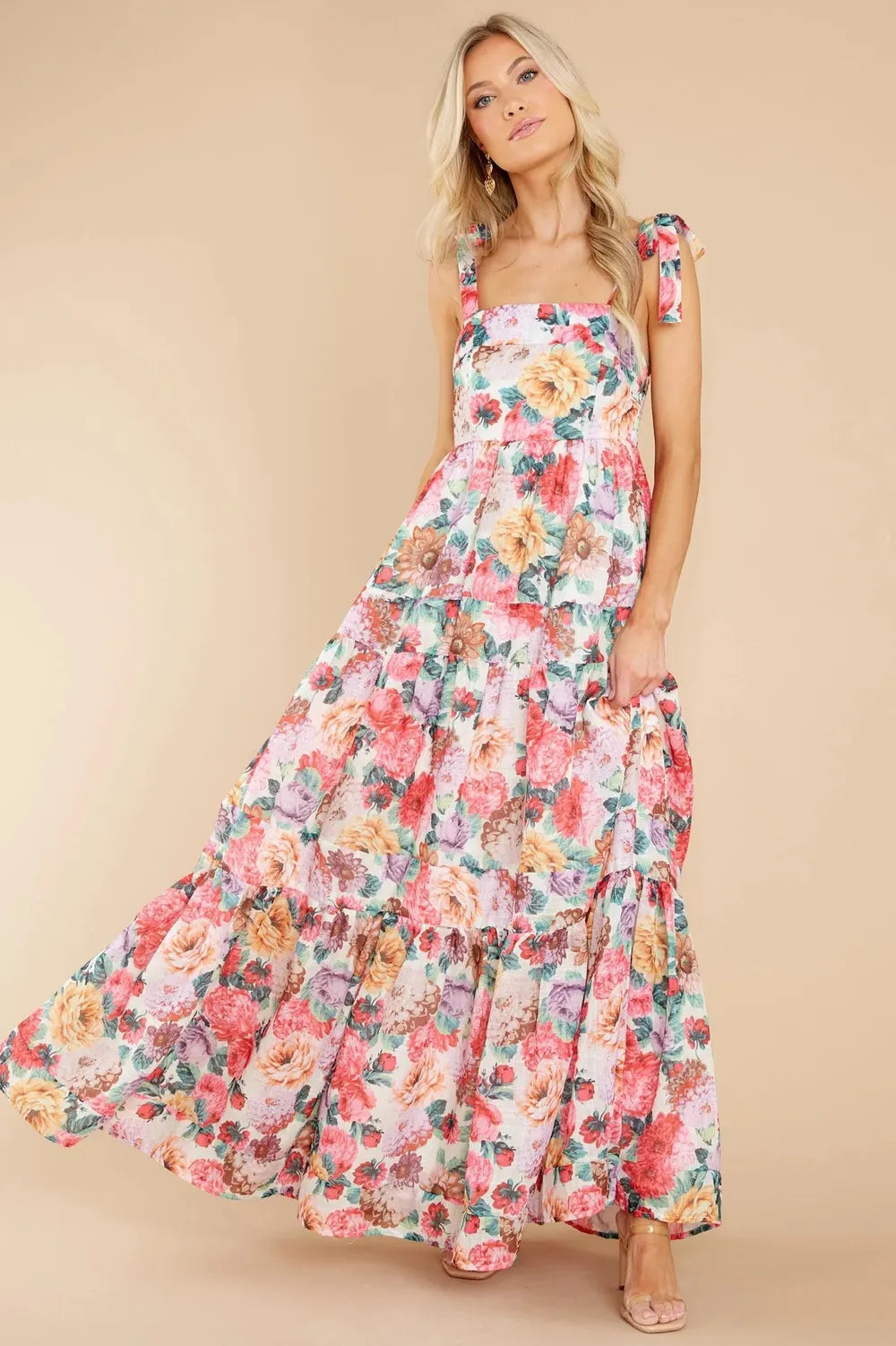 Floral Square Neck Wide Strap Maxi Dress - LODIMAE FASHION