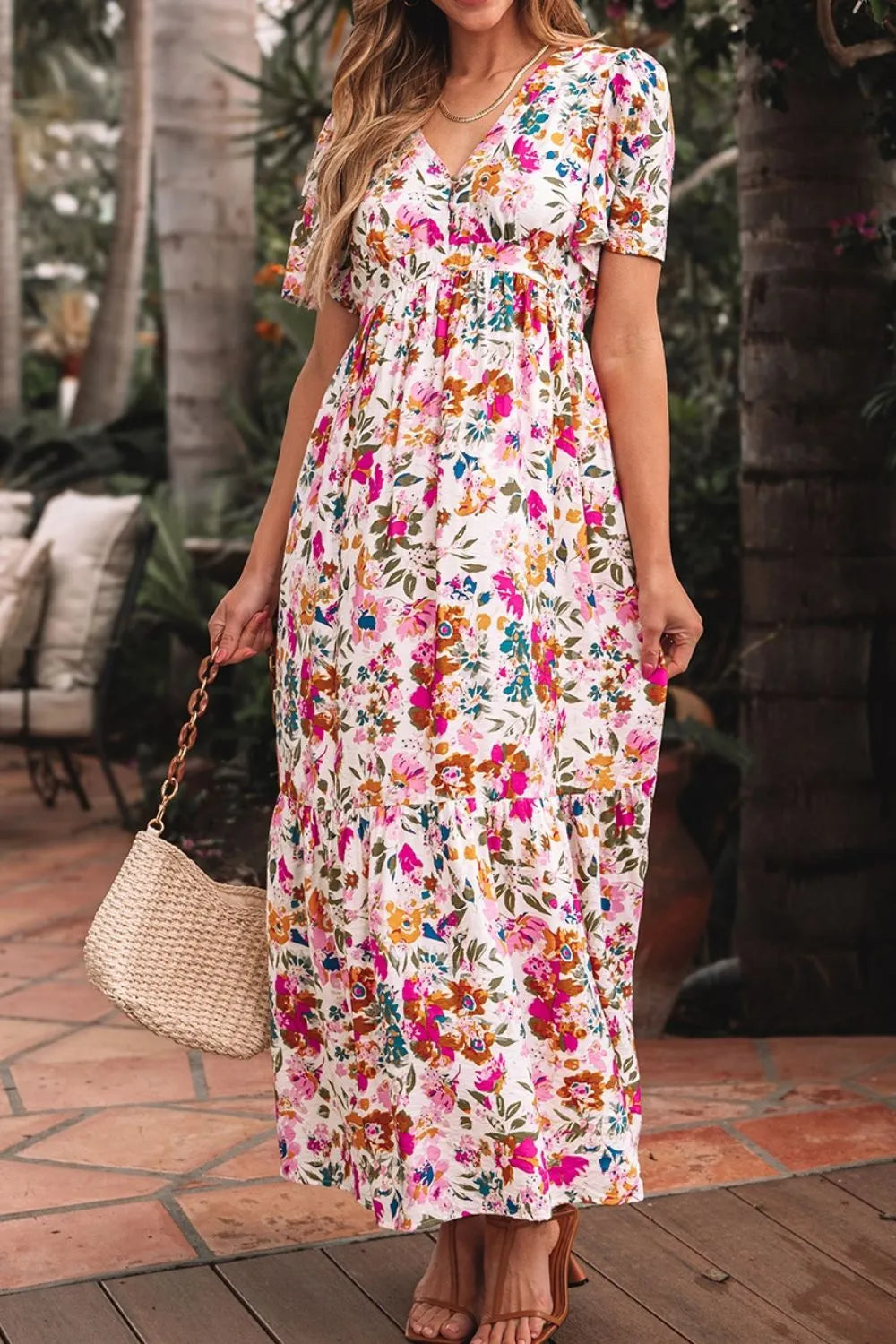 Floral V-Neck Dress with Pockets – Casual Short Sleeve Summer Fashion - LODIMAE FASHION