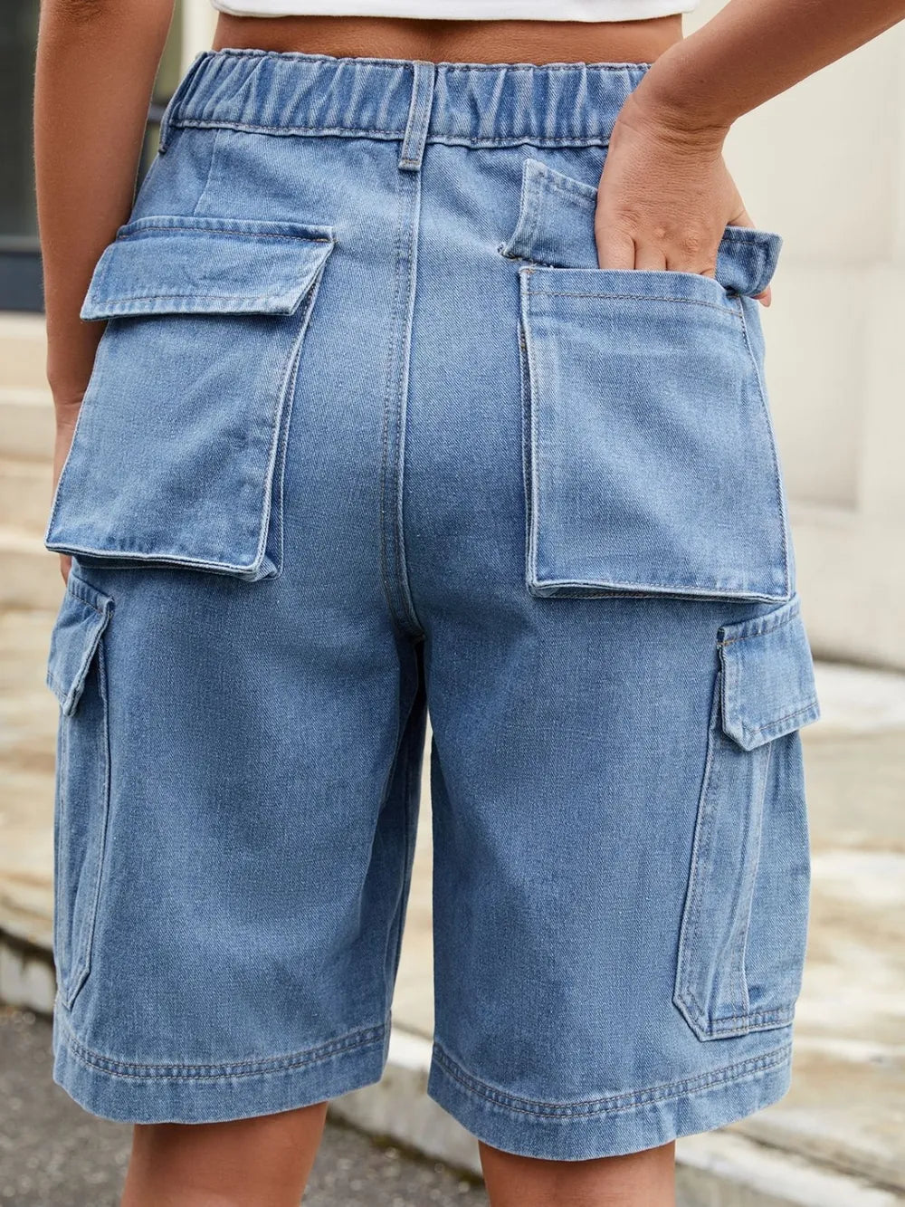 High Waist Denim Shorts with Pockets - LODIMAE FASHION