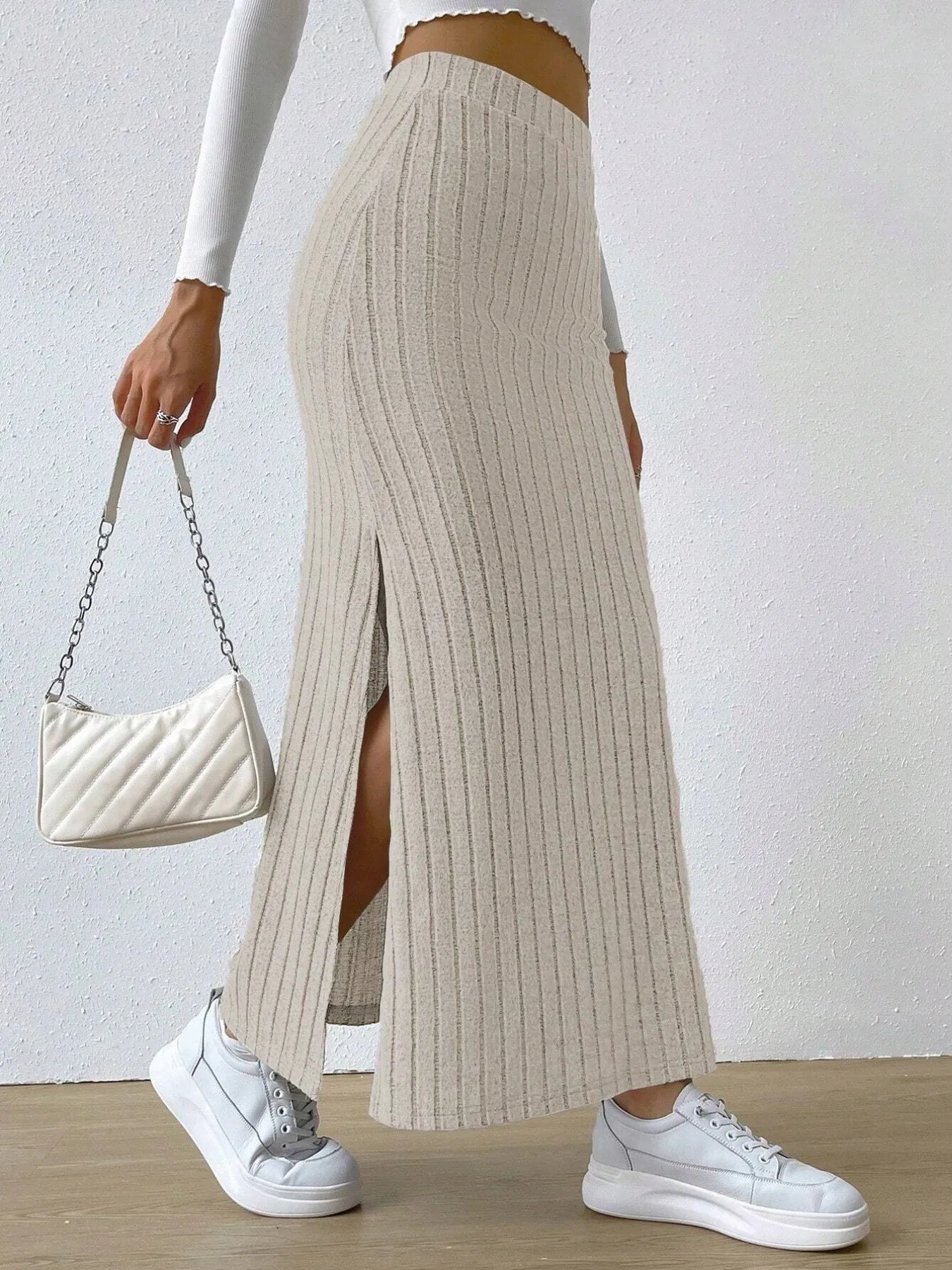 High Waist Ribbed Knit Maxi Skirt - LODIMAE FASHION