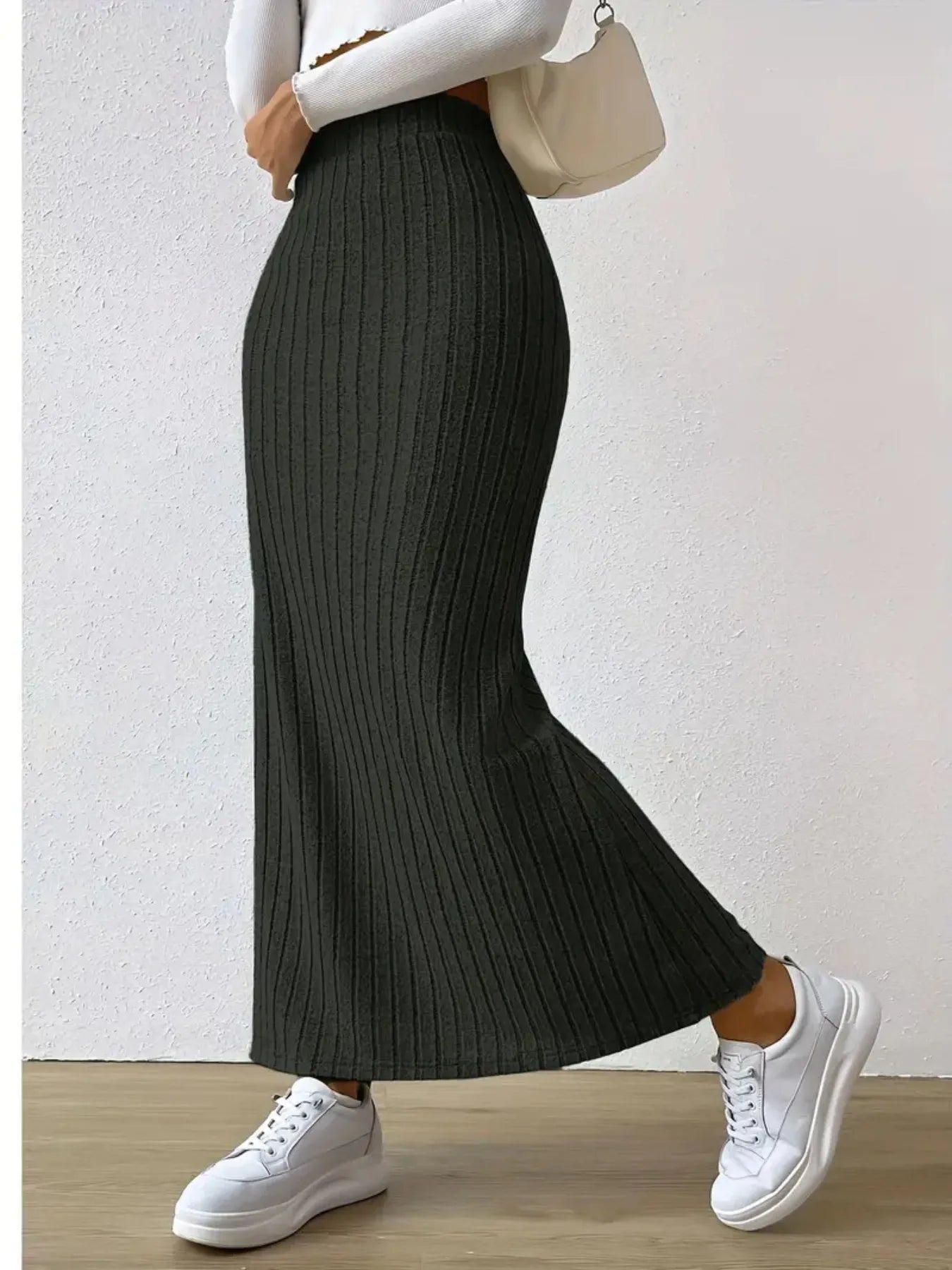 High Waist Ribbed Knit Maxi Skirt - LODIMAE FASHION