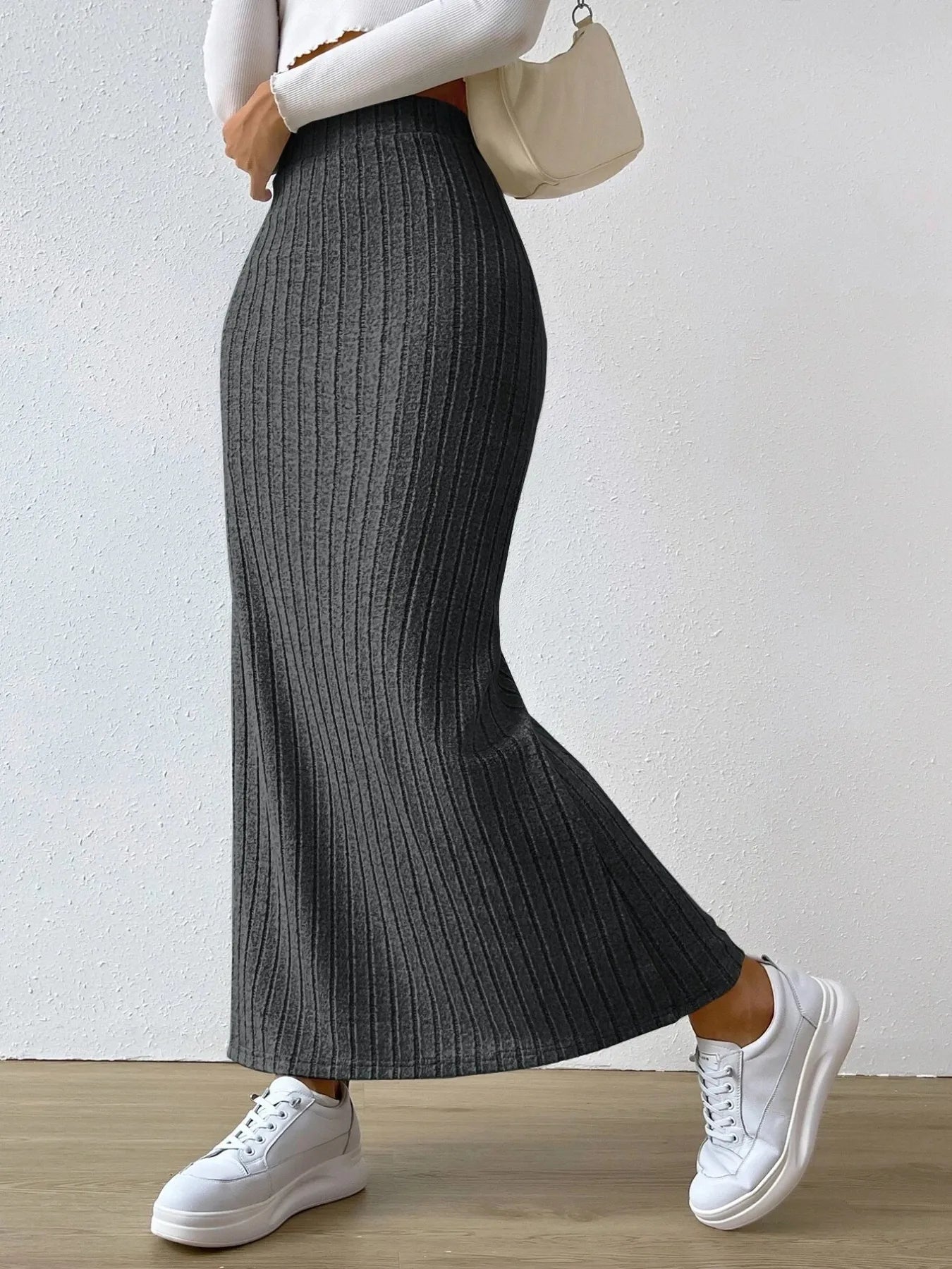 High Waist Ribbed Knit Maxi Skirt - LODIMAE FASHION