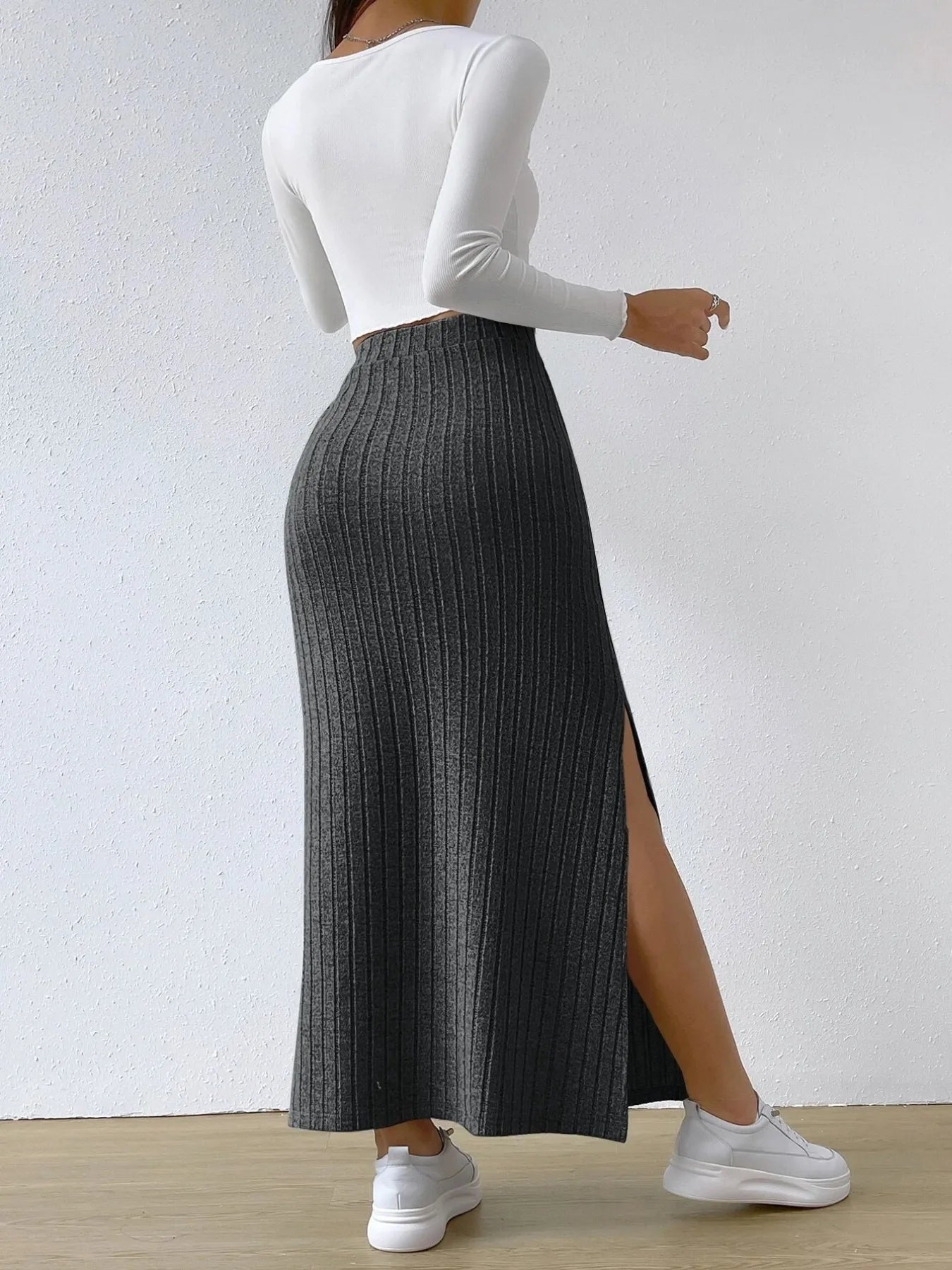 High Waist Ribbed Knit Maxi Skirt - LODIMAE FASHION