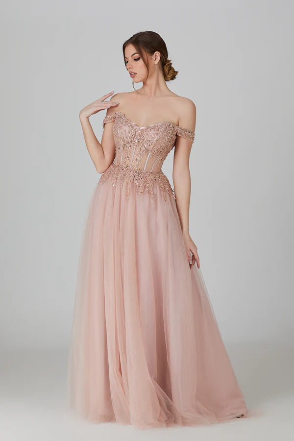 Elegance Lace Applique Capelet Prom Gown - Grace beauty H&C