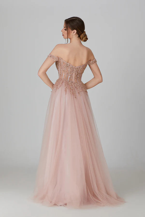 Elegance Lace Applique Capelet Prom Gown - Grace beauty H&C