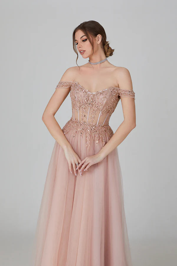 Elegance Lace Applique Capelet Prom Gown - Grace beauty H&C