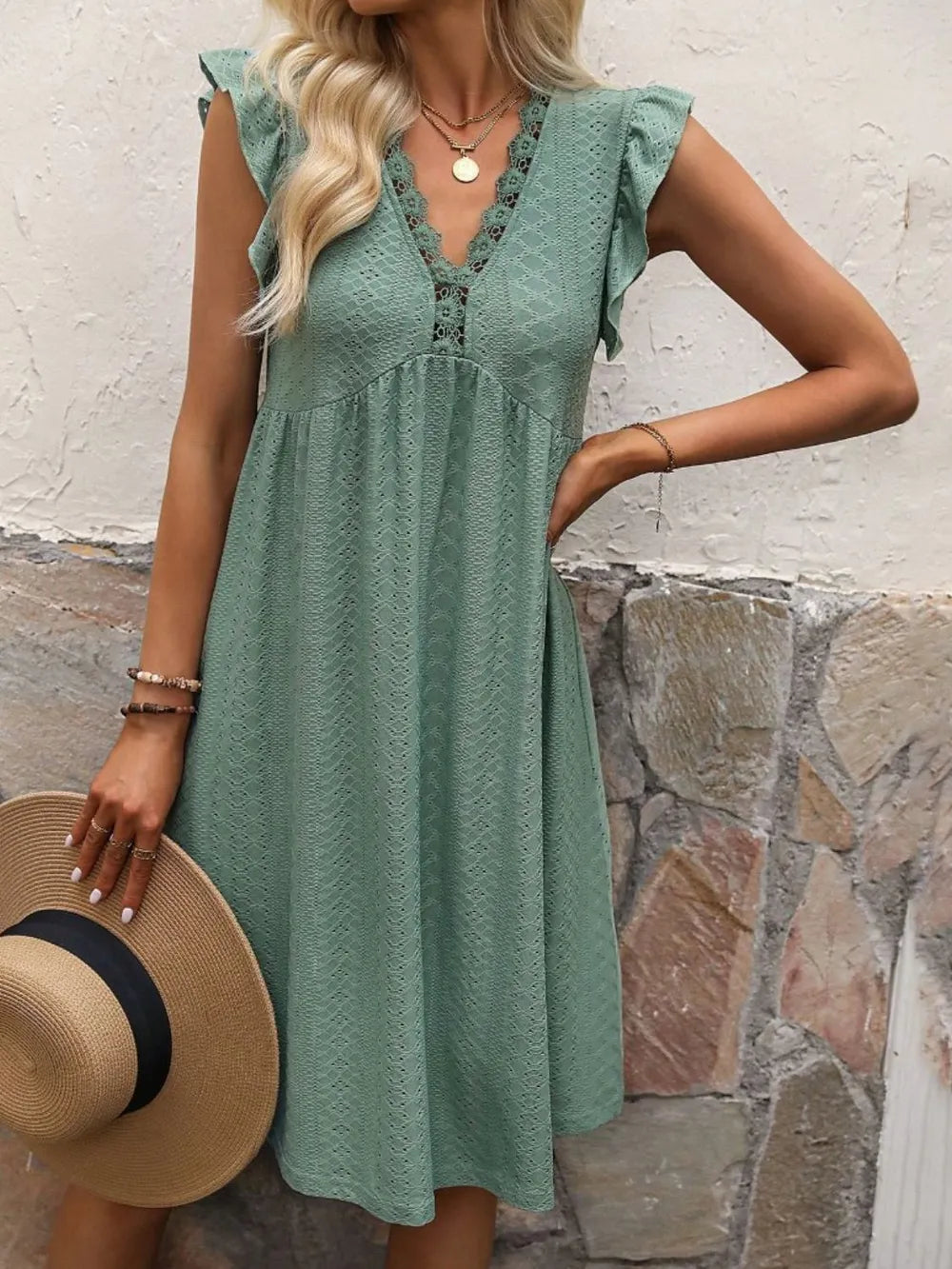Lace Detail Ruffled Eyelet Mini Dress - LODIMAE FASHION