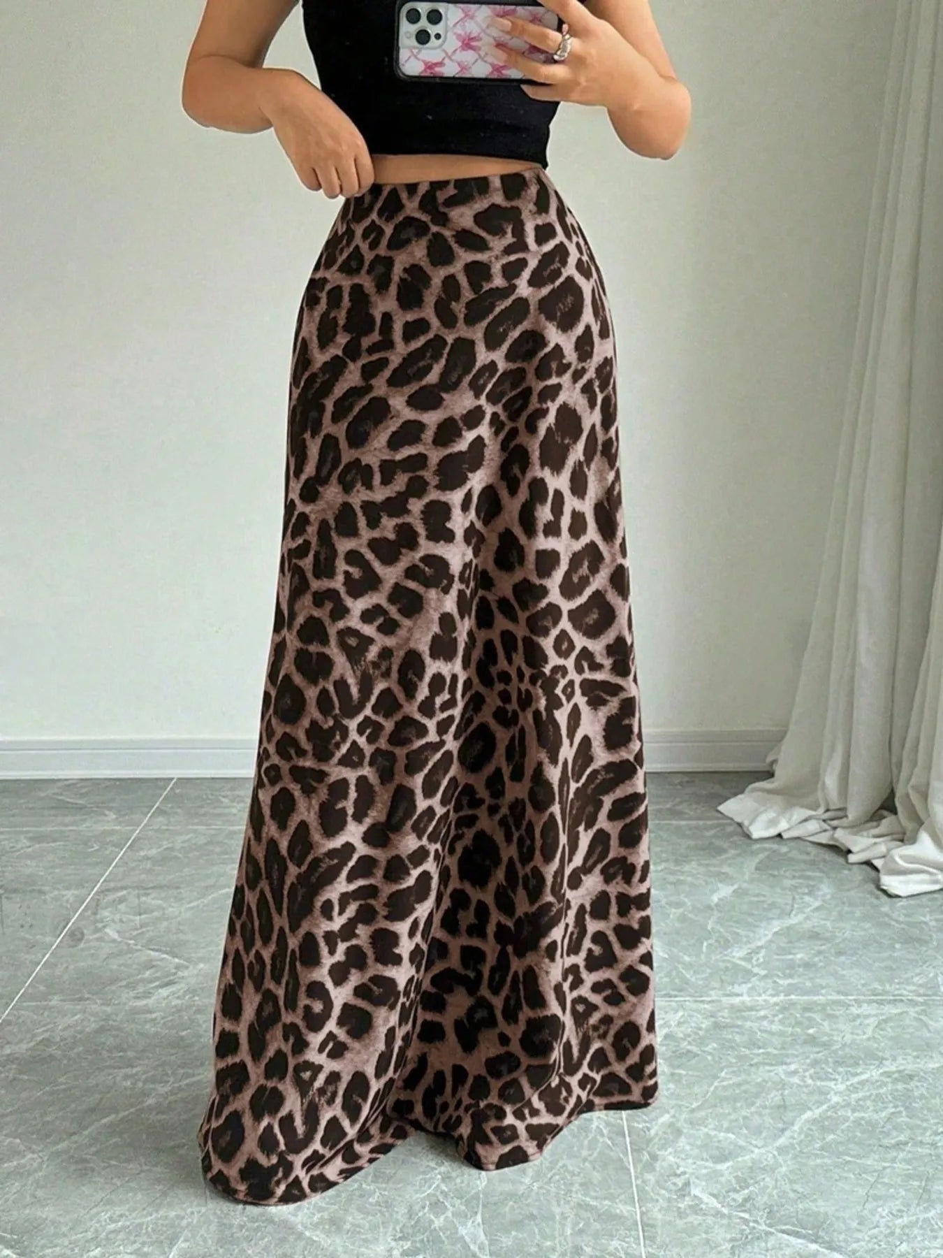 Leopard Print High-Waisted Maxi Skirt - LODIMAE FASHION