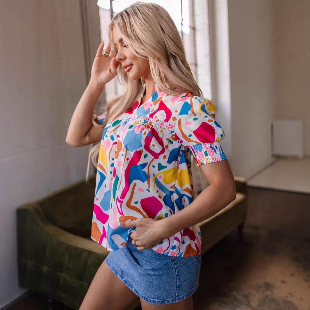 Women's Simple V-neck PO'MY Western Style Shirt - LODIMAE FASHION