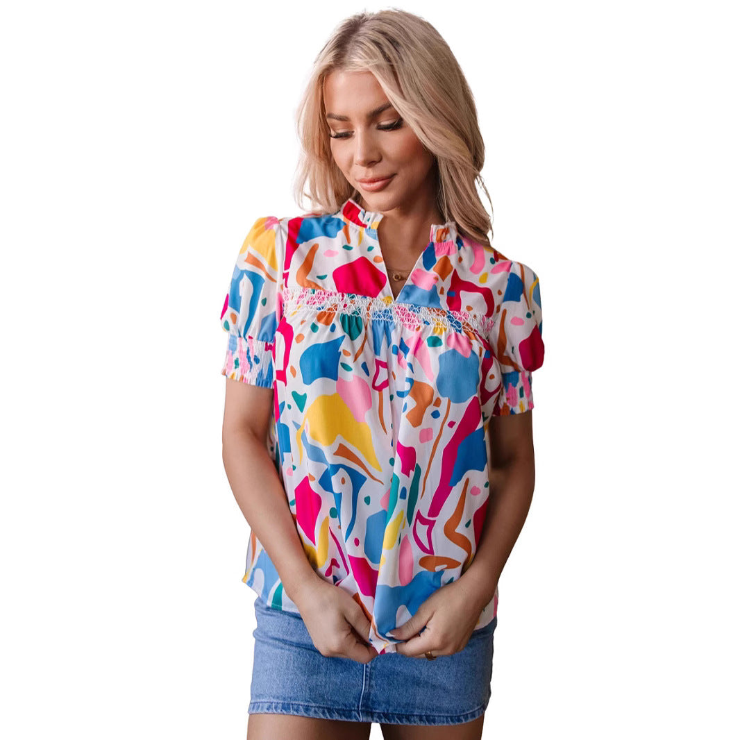 Women's Simple V-neck PO'MY Western Style Shirt - LODIMAE FASHION