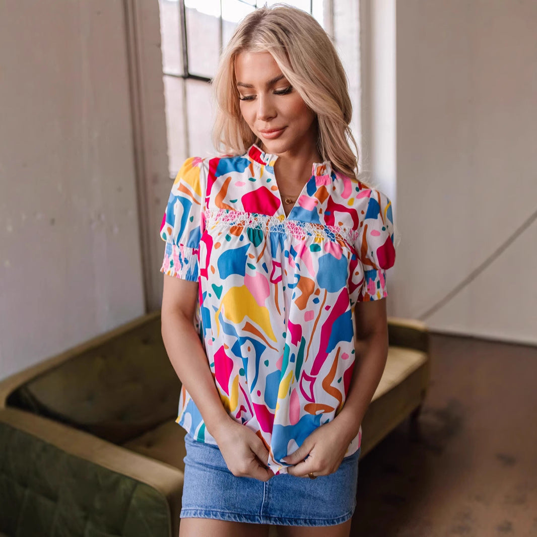 Women's Simple V-neck PO'MY Western Style Shirt - LODIMAE FASHION