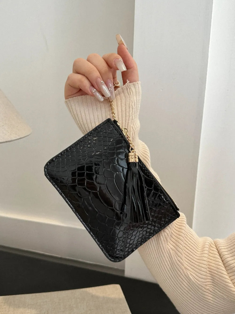 PU Leather Tassel Trim Card Case – Chic Wallet for Cards & Cash - LODIMAE FASHION