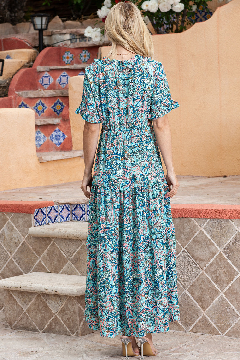 Paisley Print Flounce Sleeve Maxi Dress - LODIMAE FASHION