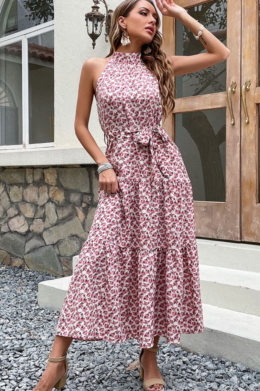 Perfee Floral Tie-Waist Tiered Dress - LODIMAE FASHION