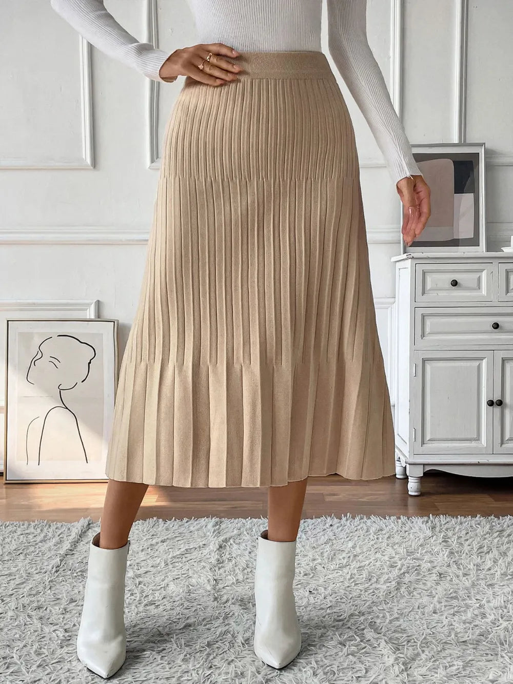 Perfee Pleated Midi Sweater Skirt - LODIMAE FASHION