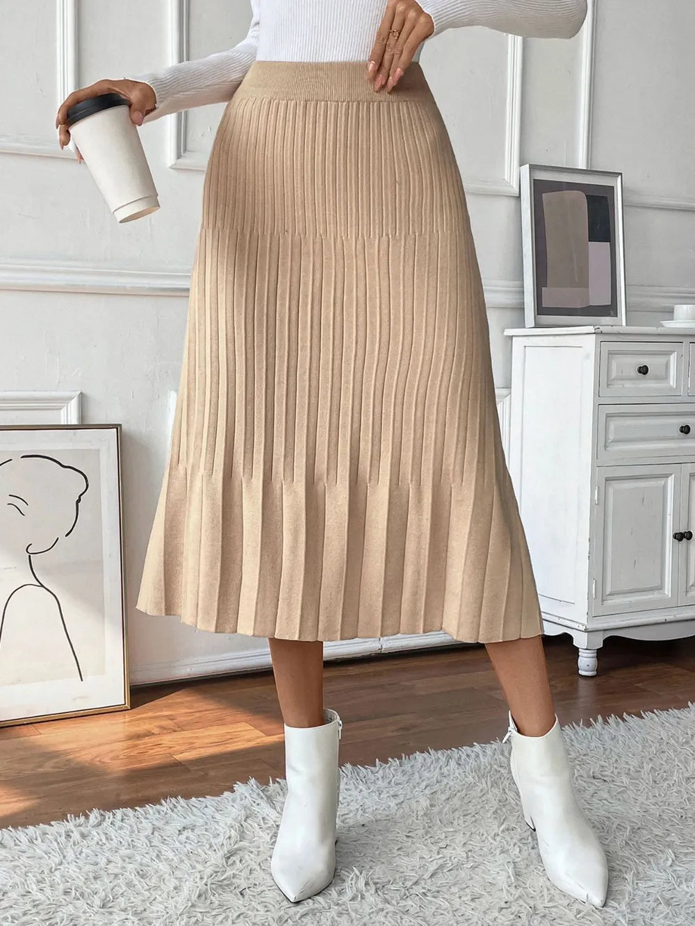 Perfee Pleated Midi Sweater Skirt - LODIMAE FASHION