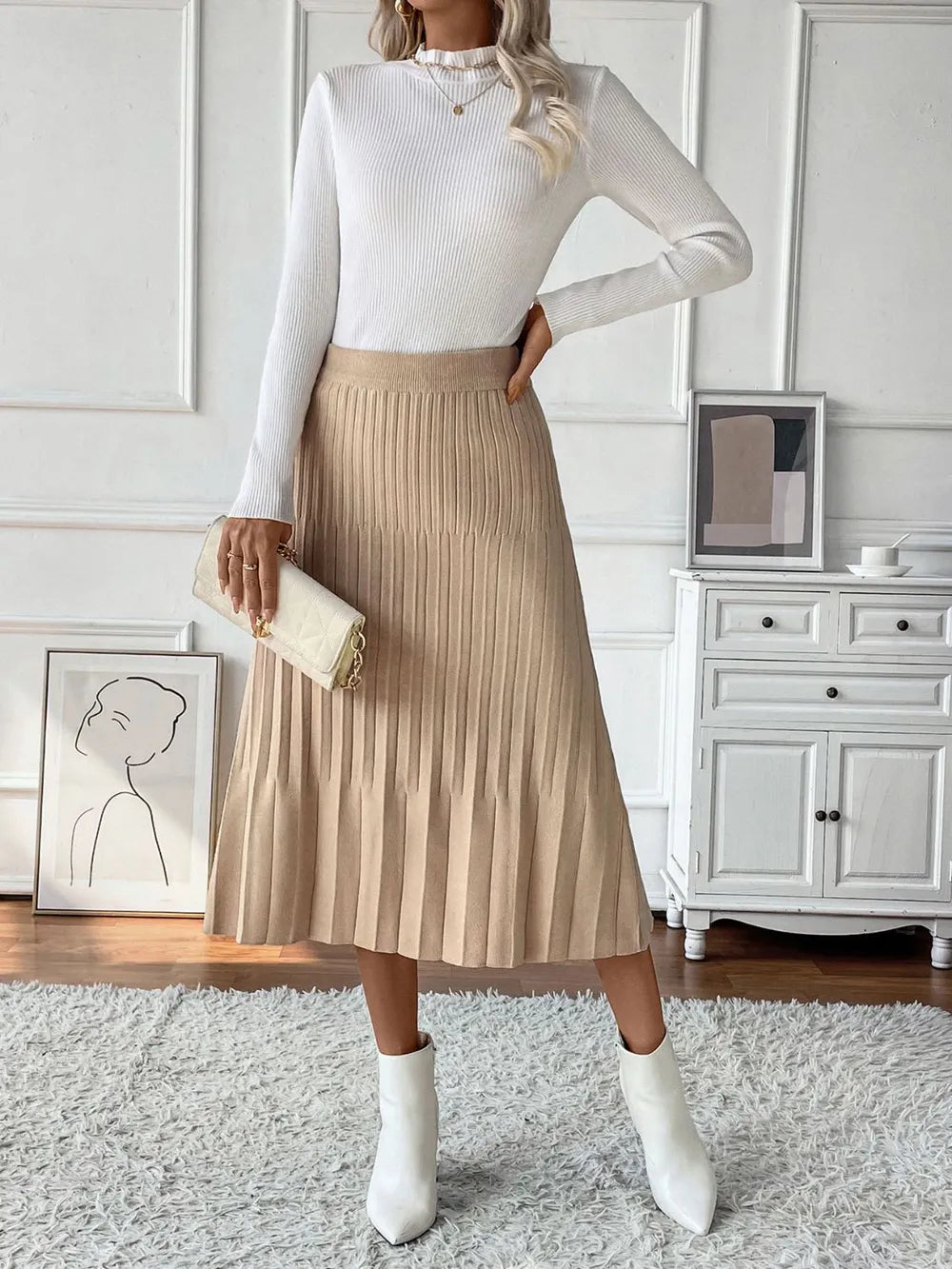 Perfee Pleated Midi Sweater Skirt - LODIMAE FASHION