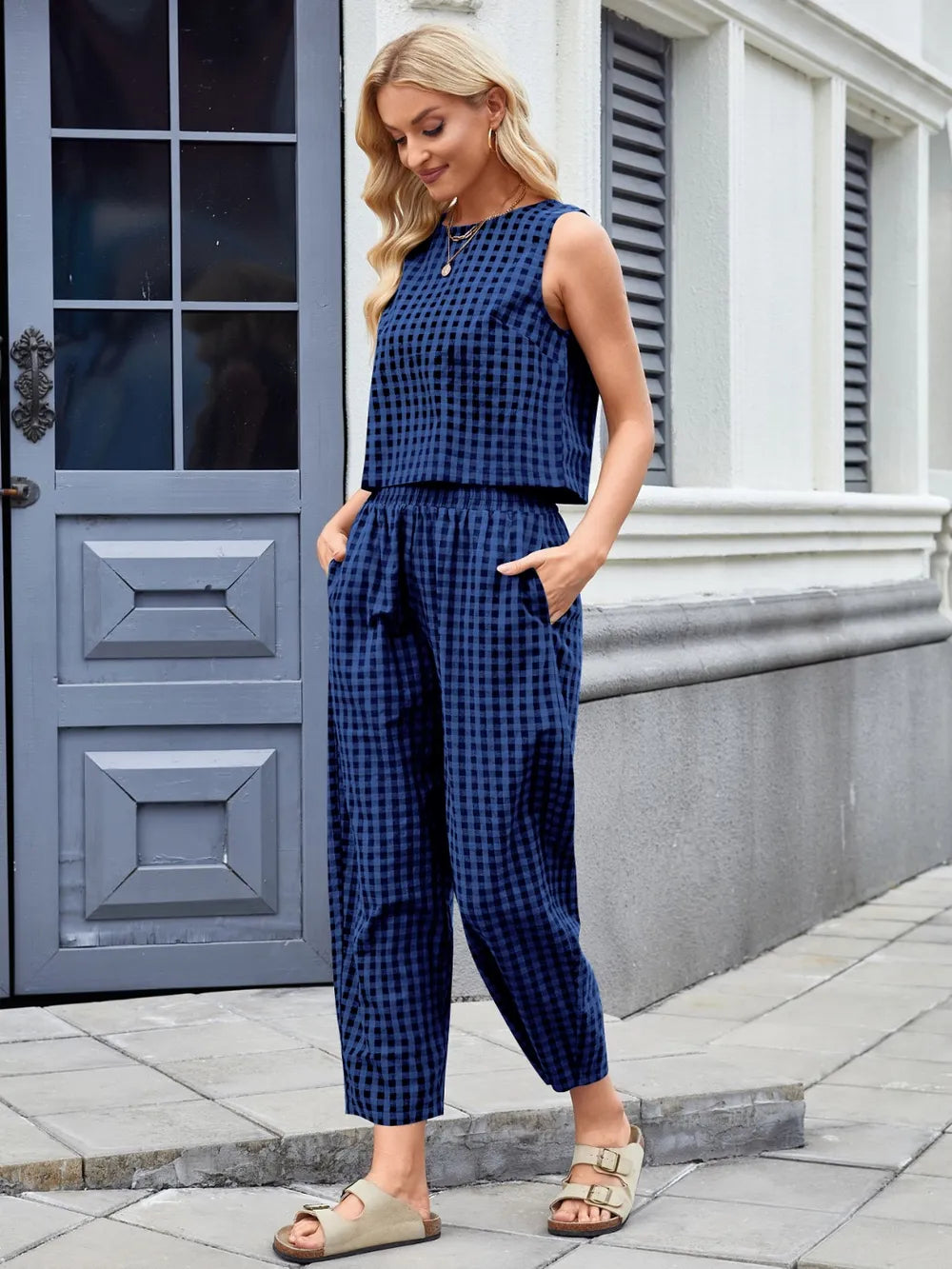 Plaid Sleeveless Top and Pants Set - LODIMAE FASHION
