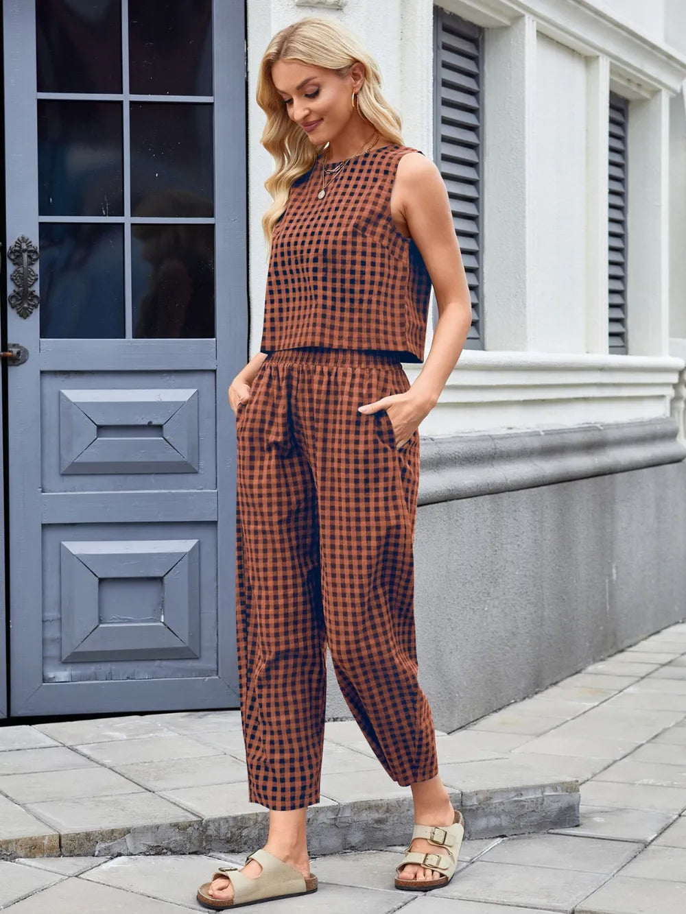 Plaid Sleeveless Top and Pants Set - LODIMAE FASHION