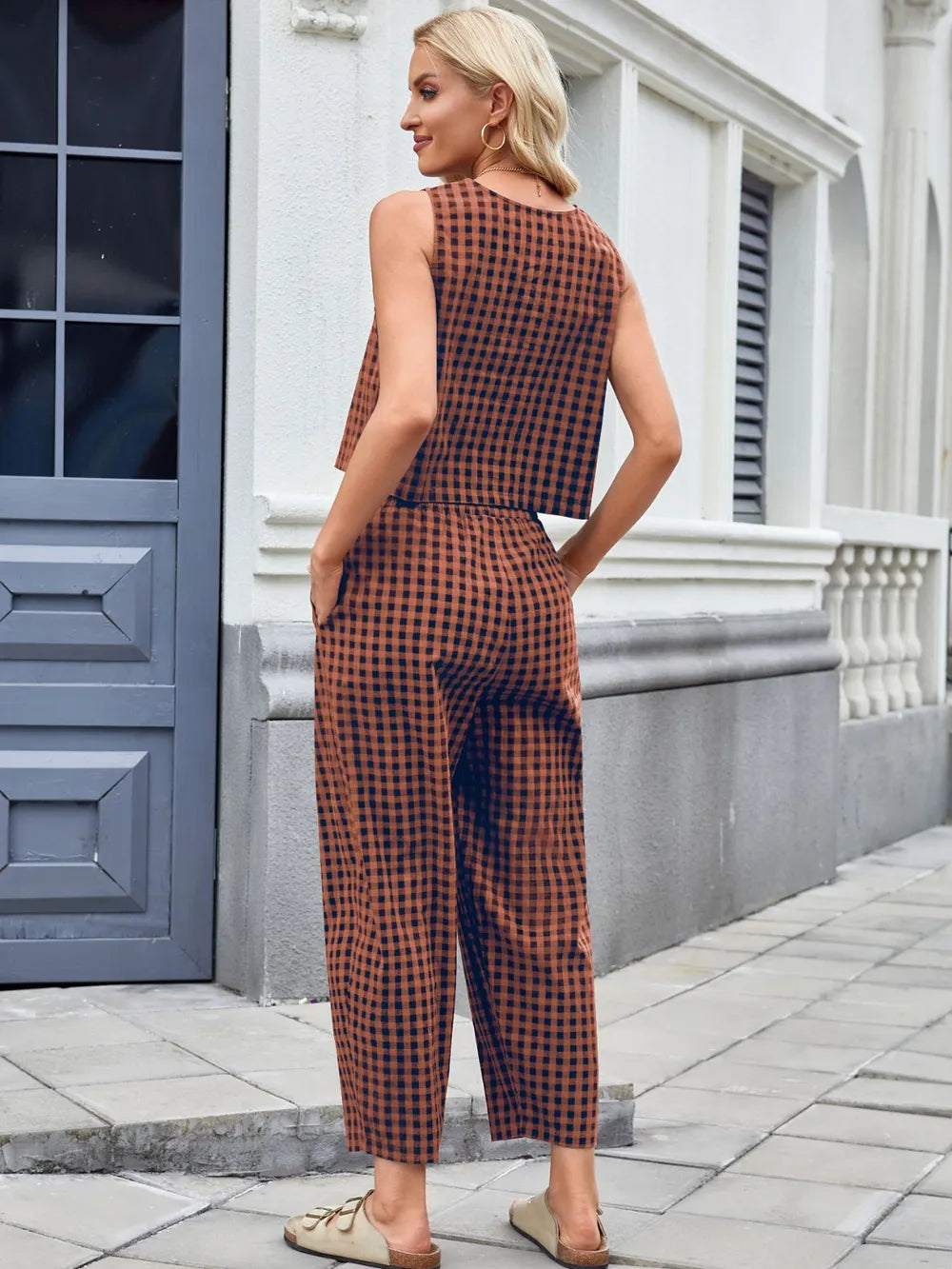 Plaid Sleeveless Top and Pants Set - LODIMAE FASHION