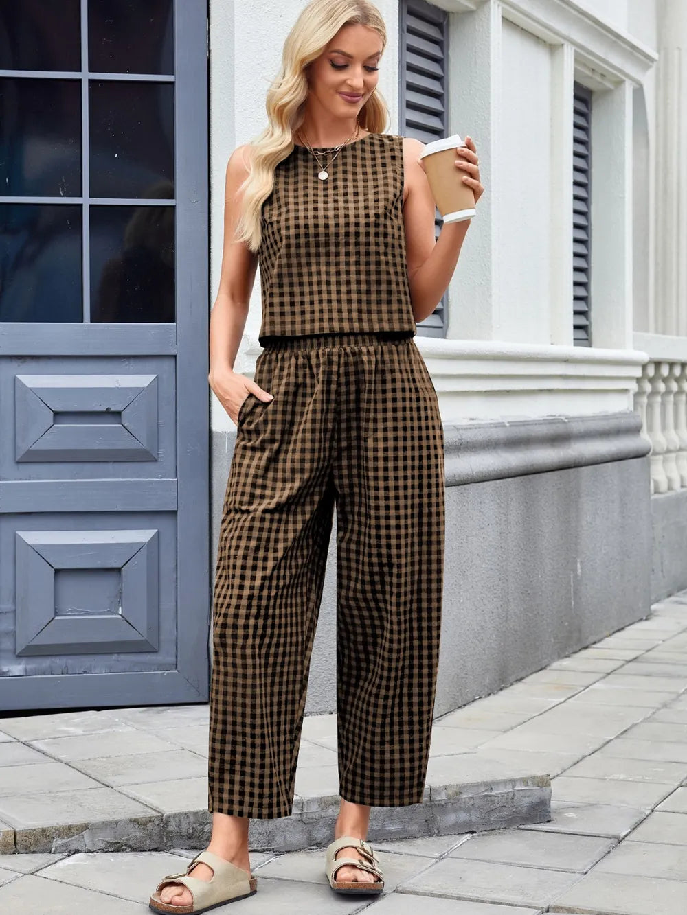 Plaid Sleeveless Top and Pants Set - LODIMAE FASHION