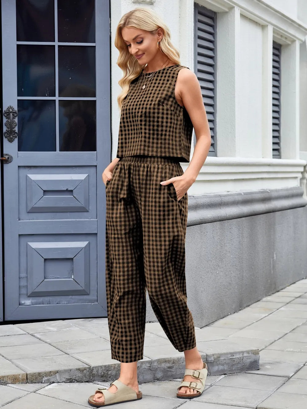 Plaid Sleeveless Top and Pants Set - LODIMAE FASHION