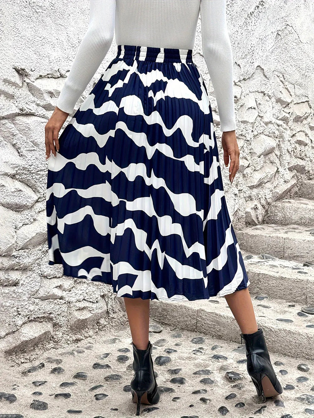 Pleated Printed Elastic Waist Skirt - LODIMAE FASHION