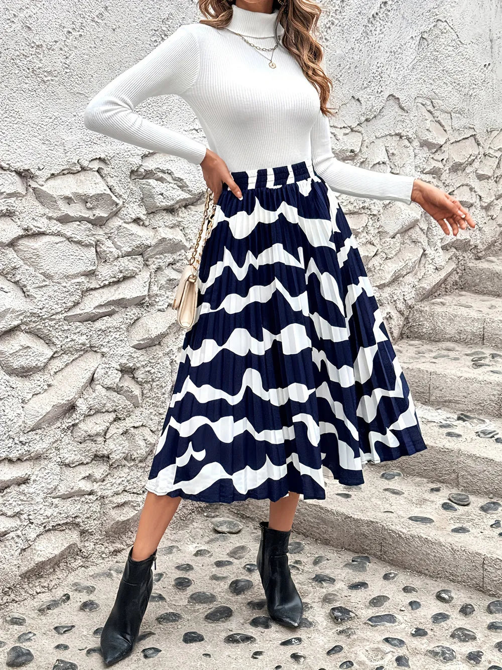 Pleated Printed Elastic Waist Skirt - LODIMAE FASHION