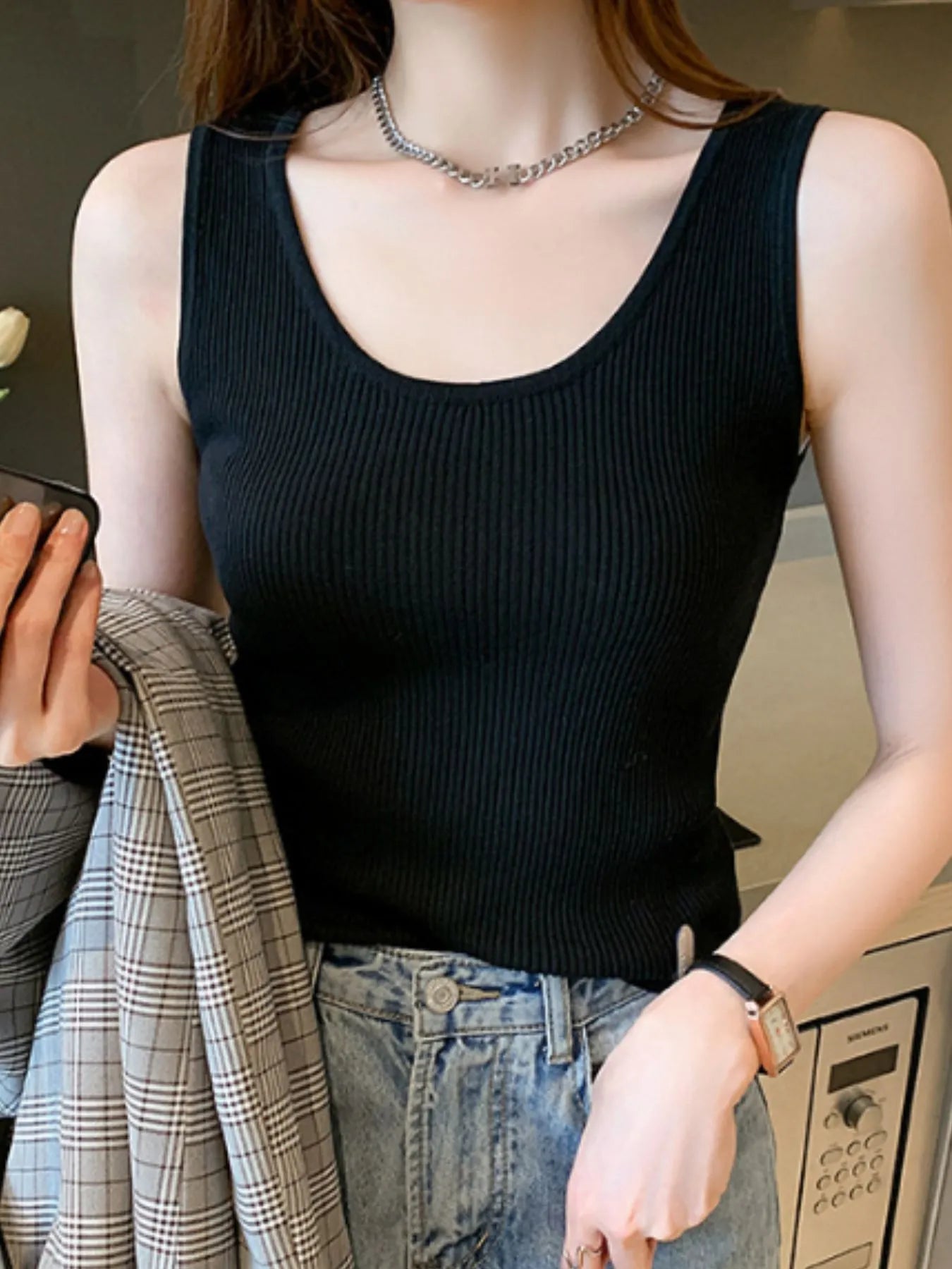 Plus Size Ribbed Scoop Neck Tank - LODIMAE FASHION