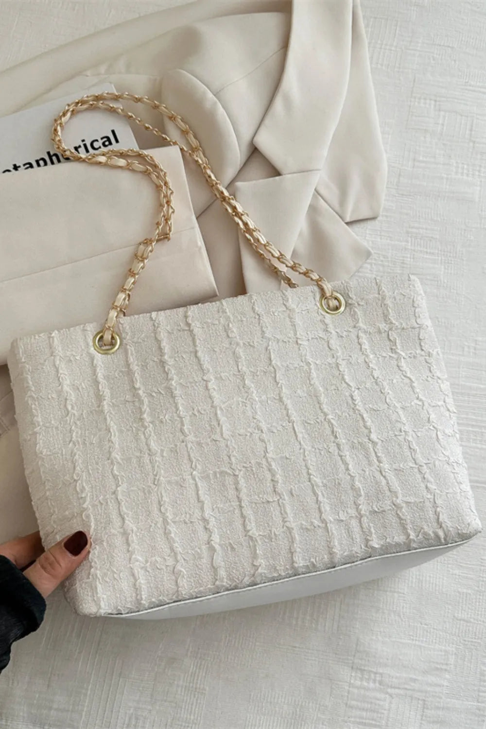Polyester Texture Chain Tote Bag – Stylish Shoulder Handbag - LODIMAE FASHION